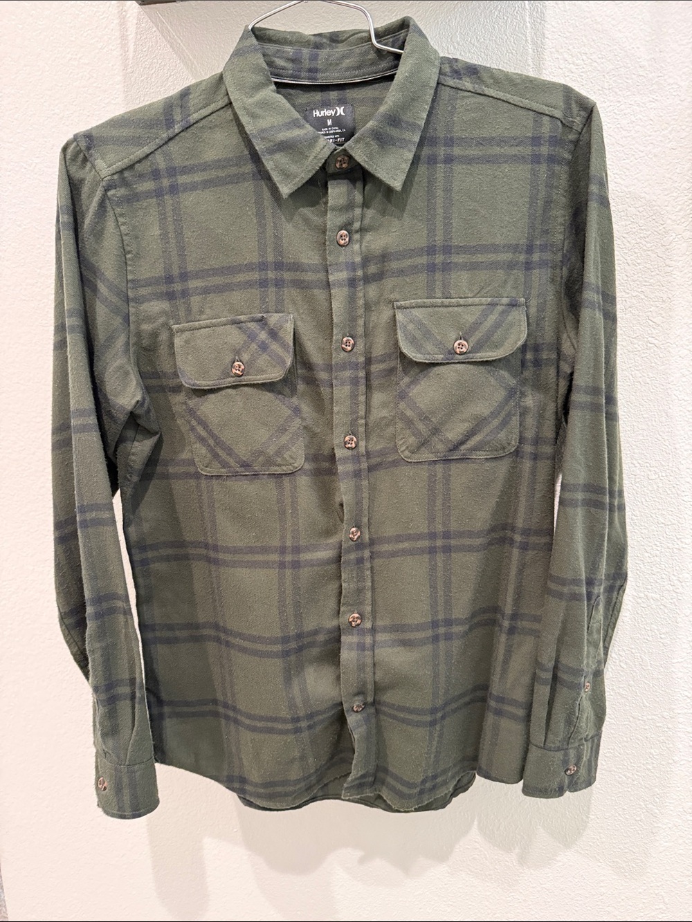 Hurley Olive Green Plaid Long-Sleeve Button-Down Shirt